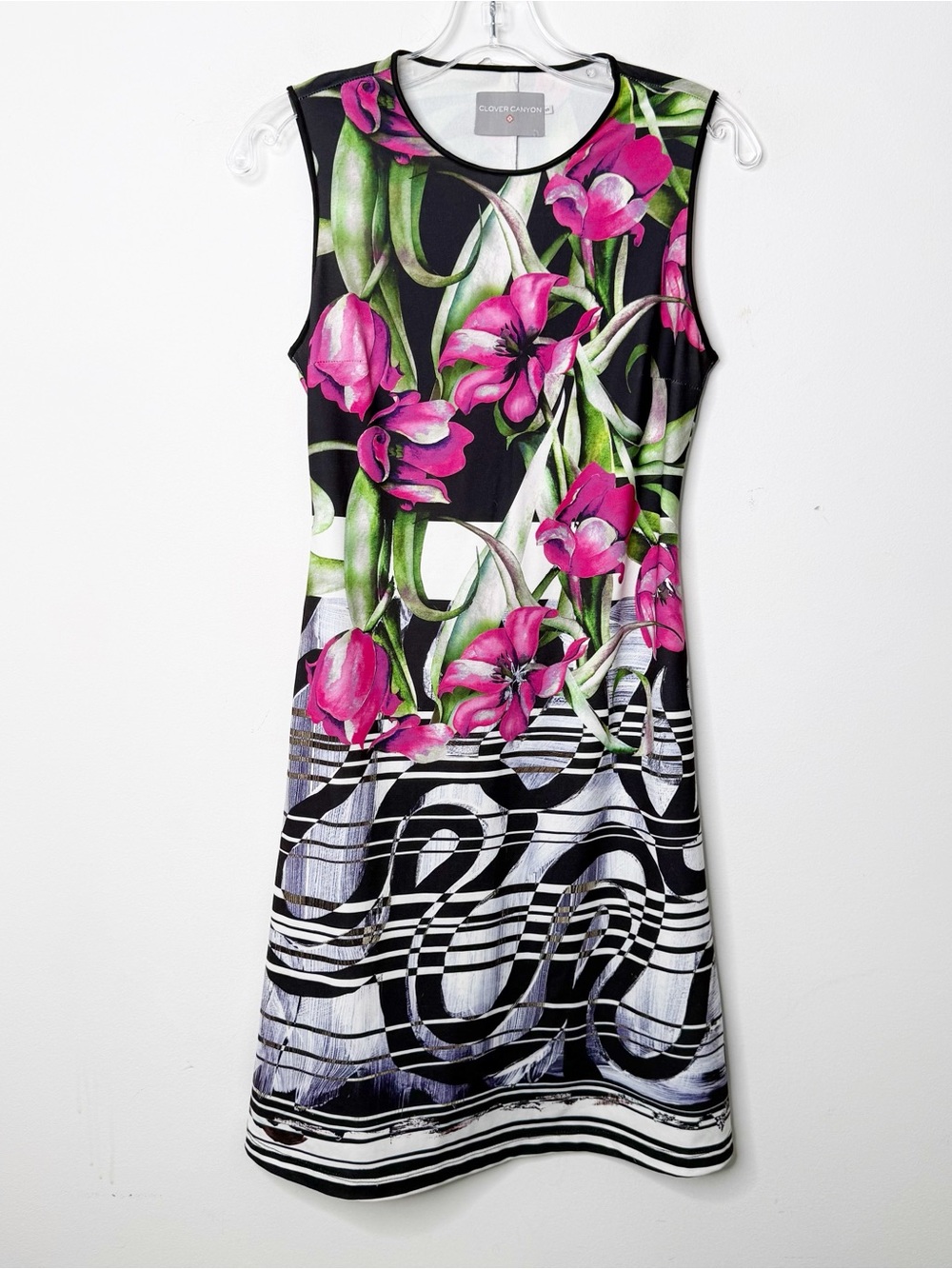 CLOVER CANYON | Dancing Tulips Floral and Geometric Print Shift Dress Sz. Small - Picture 2 of 4